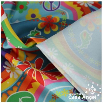 TEJIDO ESTAMPADO HIPPY PSICODÉLICO MULTICOLOR 150cm