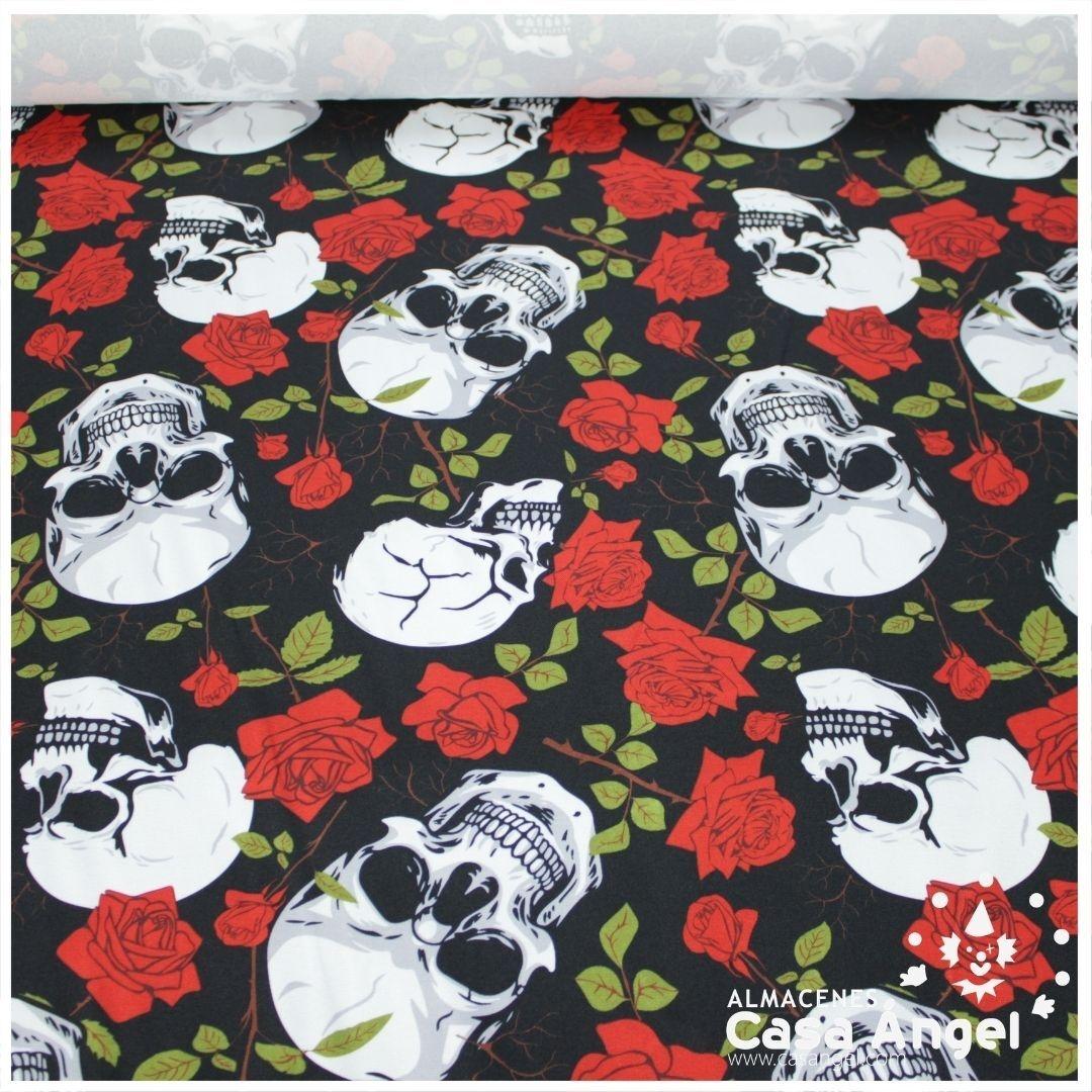 TEJIDO STRECH ESTAMPADO CALAVERA ROSA 150cm