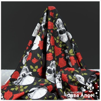 TEJIDO STRECH ESTAMPADO CALAVERA ROSA 150cm