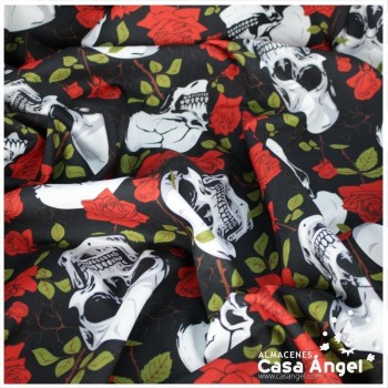 TEJIDO STRECH ESTAMPADO CALAVERA ROSA 150cm