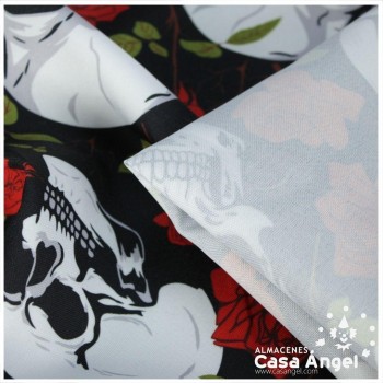 TEJIDO STRECH ESTAMPADO CALAVERA ROSA 150cm