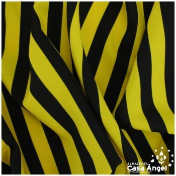 STRECH ESTAMPADO LISTAS AMARILLO NEGRO SERIE FIESTA 150cm