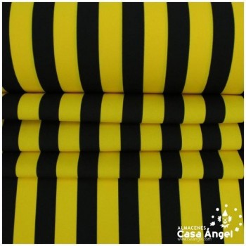 STRECH ESTAMPADO LISTAS AMARILLO NEGRO SERIE FIESTA 150cm
