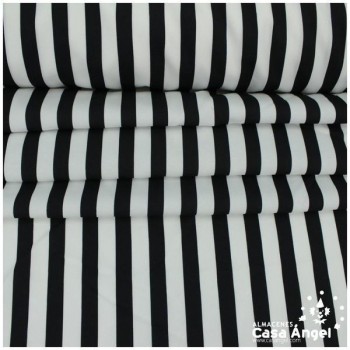 STRECH ESTAMPADO LISTAS BLANCO NEGRO SERIE FIESTA 150cm