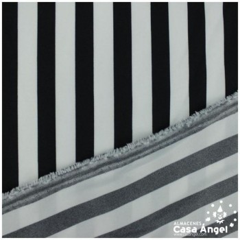 STRECH ESTAMPADO LISTAS BLANCO NEGRO SERIE FIESTA 150cm