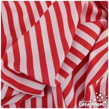 STRECH ESTAMPADO LISTAS ROJO BLANCO SERIE FIESTA 150cm