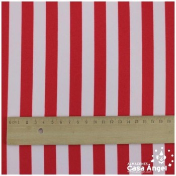 STRECH ESTAMPADO LISTAS ROJO BLANCO SERIE FIESTA 150cm