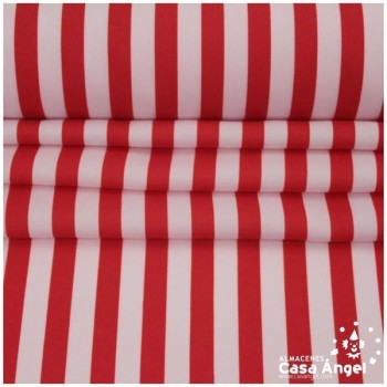 STRECH ESTAMPADO LISTAS ROJO BLANCO SERIE FIESTA 150cm