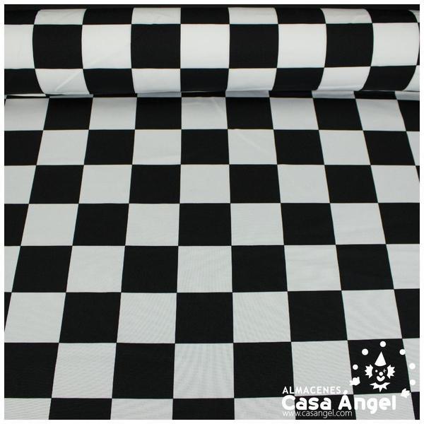 STRECH ESTAMPADO CUADROS BLANCO NEGRO SERIE FIESTA 150cm