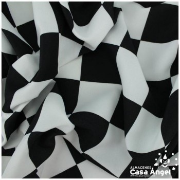 STRECH ESTAMPADO CUADROS BLANCO NEGRO SERIE FIESTA 150cm