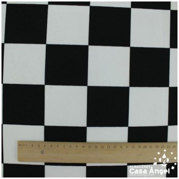 STRECH ESTAMPADO CUADROS BLANCO NEGRO SERIE FIESTA 150cm