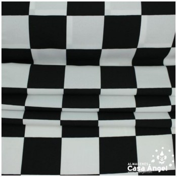 STRECH ESTAMPADO CUADROS BLANCO NEGRO SERIE FIESTA 150cm