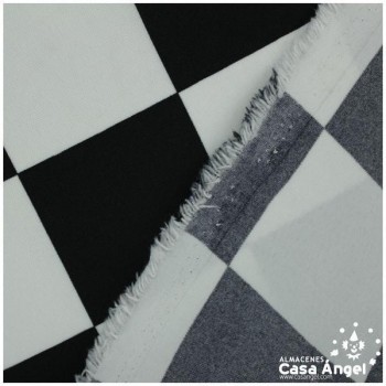 STRECH ESTAMPADO CUADROS BLANCO NEGRO SERIE FIESTA 150cm