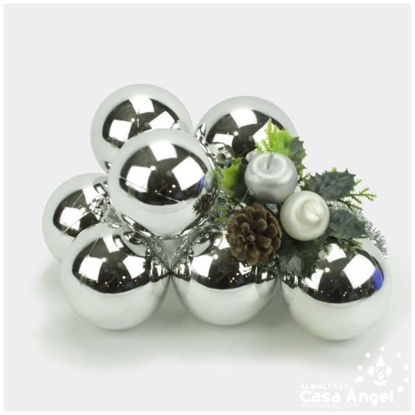 RACIMO 9 BOLAS METALIZADAS PLATA 7cm