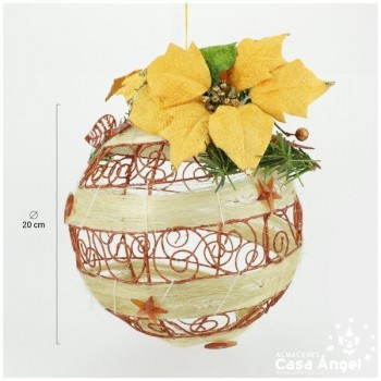 BOLA NAVIDAD NARANJA GLITTER ESPIRAL RAMILLETE 20cm