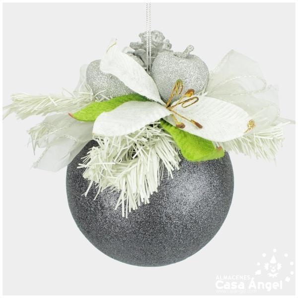 BOLA NAVIDAD NEGRA GLITTER CON ADORNOS 15cm