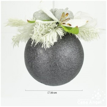 BOLA NAVIDAD NEGRA GLITTER CON ADORNOS 15cm