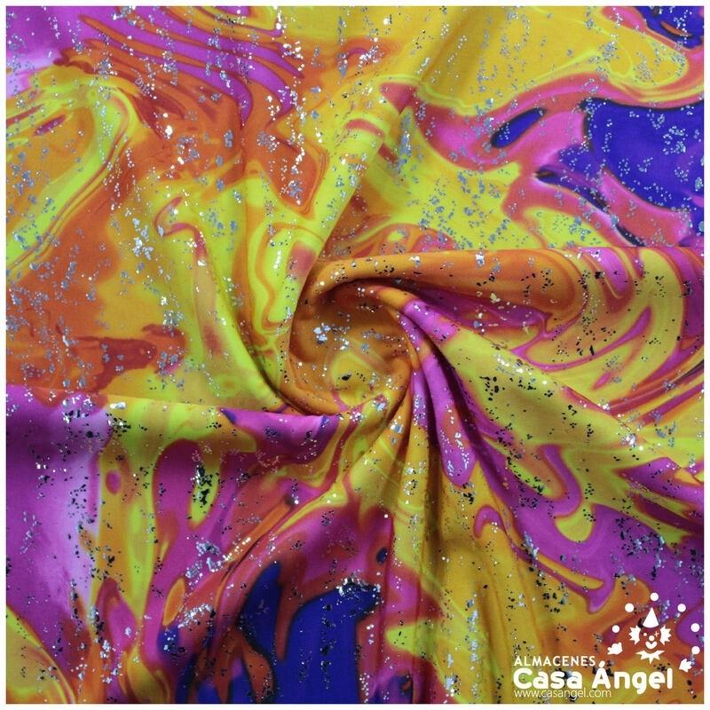 LYCRA MULTICOLOR FOIL SERIE FUEGO NARANJA 150cm