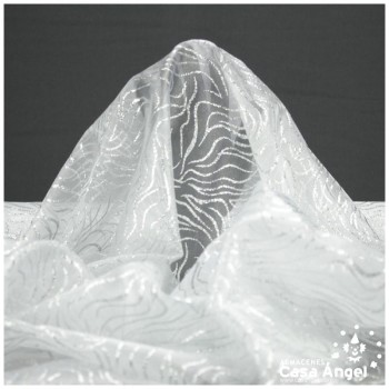 ORGANDÍ CRISTAL BLANCO ESTAMPADO GLITTER SERIE NEKO 148cm