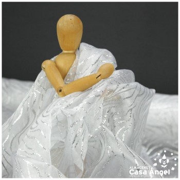 ORGANDÍ CRISTAL BLANCO ESTAMPADO GLITTER SERIE NEKO 148cm