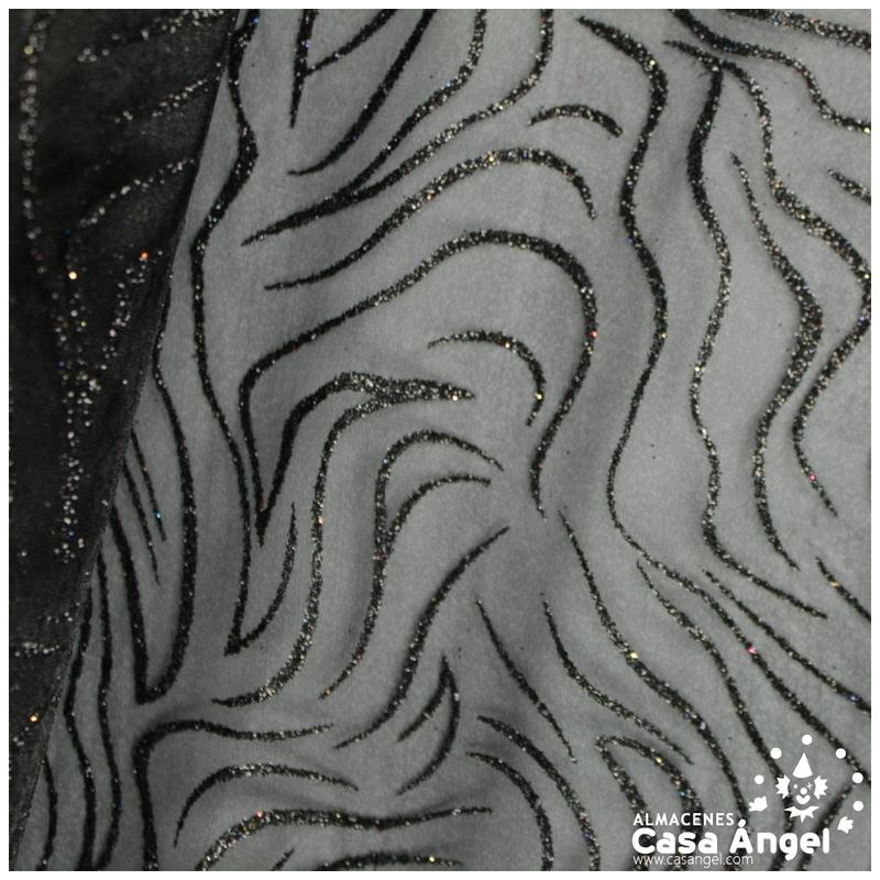 ORGANDÍ CRISTAL NEGRO ESTAMPADO GLITTER SERIE NEKO 148cm