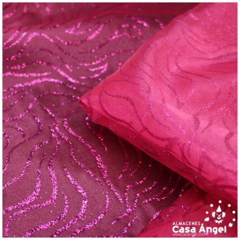 ORGANDÍ CRISTAL FUCSIA ESTAMPADO GLITTER SERIE NEKO 148cm