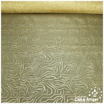ORGANDÍ CRISTAL DORADO ESTAMPADO GLITTER SERIE NEKO 148cm