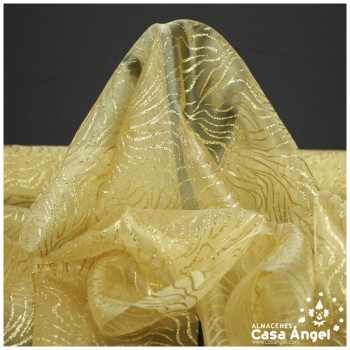ORGANDÍ CRISTAL DORADO ESTAMPADO GLITTER SERIE NEKO 148cm