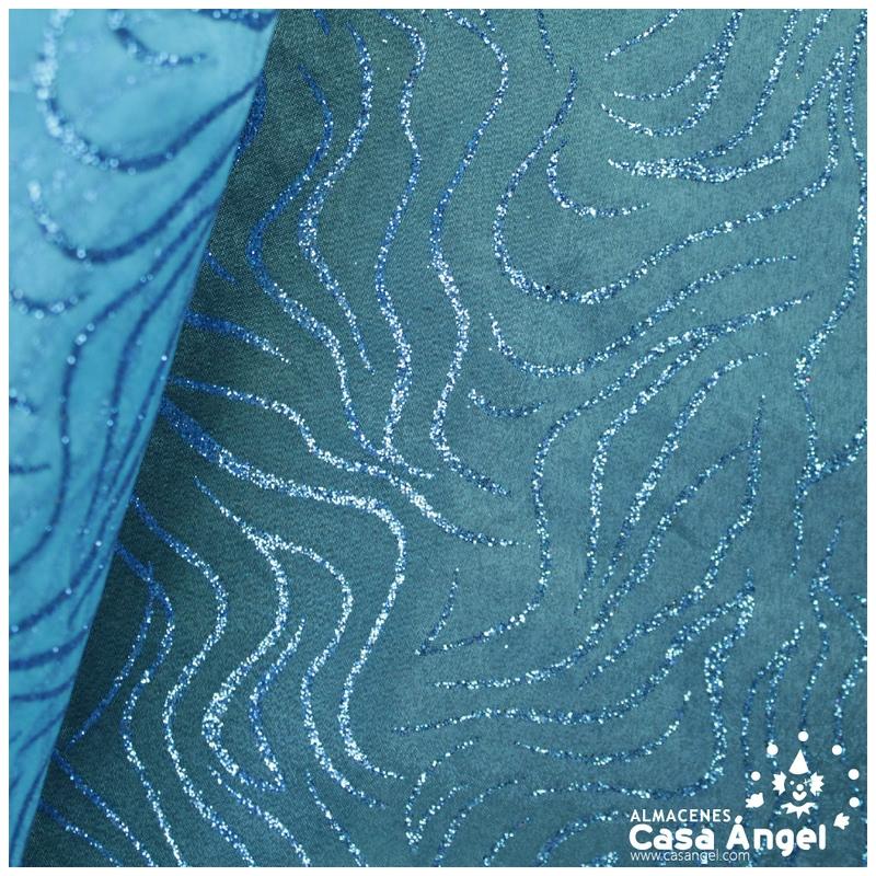 ORGANDÍ CRISTAL TURQUESA ESTAMPADO GLITTER SERIE NEKO 148cm