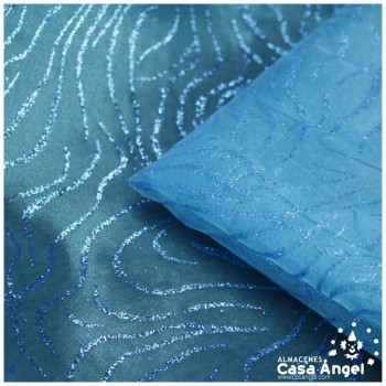 ORGANDÍ CRISTAL TURQUESA ESTAMPADO GLITTER SERIE NEKO 148cm