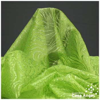ORGANDÍ CRISTAL PISTACHO ESTAMPADO GLITTER SERIE NEKO 148cm