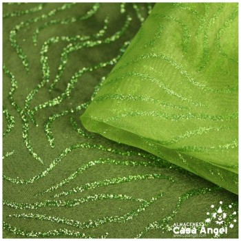 ORGANDÍ CRISTAL PISTACHO ESTAMPADO GLITTER SERIE NEKO 148cm