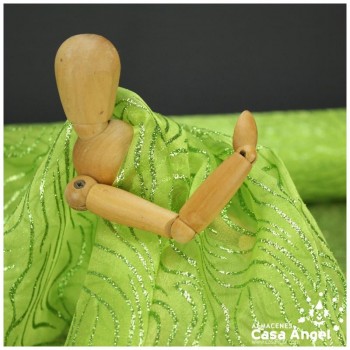 ORGANDÍ CRISTAL PISTACHO ESTAMPADO GLITTER SERIE NEKO 148cm