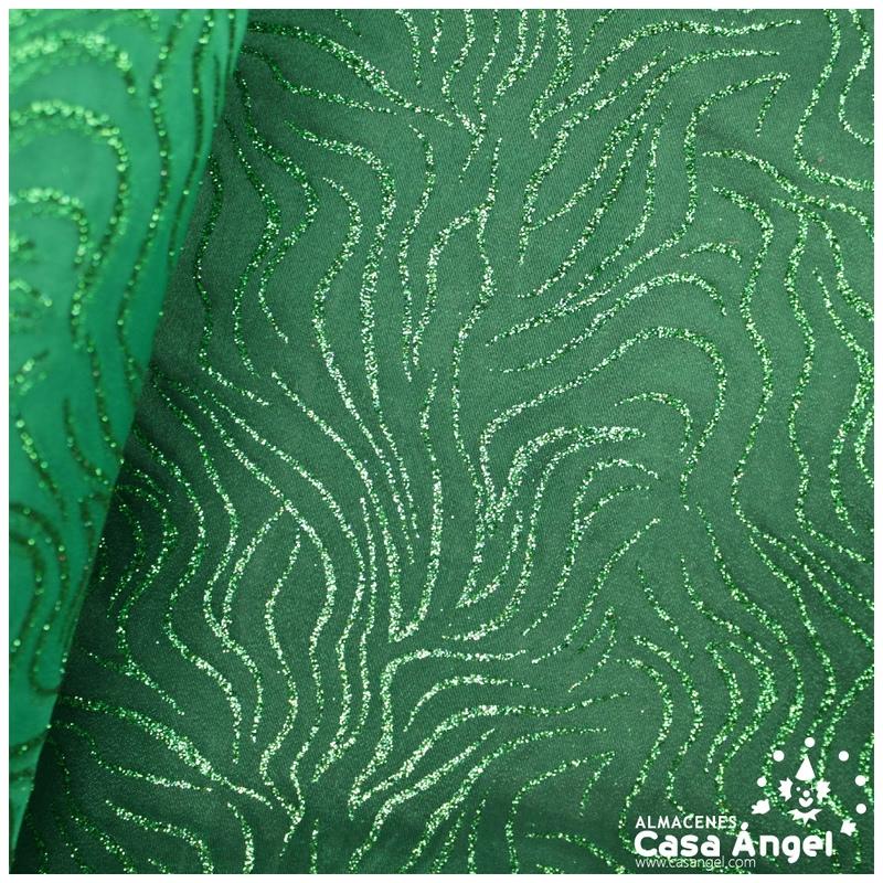 ORGANDÍ CRISTAL VERDE ESTAMPADO GLITTER SERIE NEKO 148cm