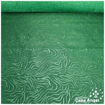 ORGANDÍ CRISTAL VERDE ESTAMPADO GLITTER SERIE NEKO 148cm