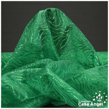 ORGANDÍ CRISTAL VERDE ESTAMPADO GLITTER SERIE NEKO 148cm