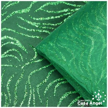 ORGANDÍ CRISTAL VERDE ESTAMPADO GLITTER SERIE NEKO 148cm