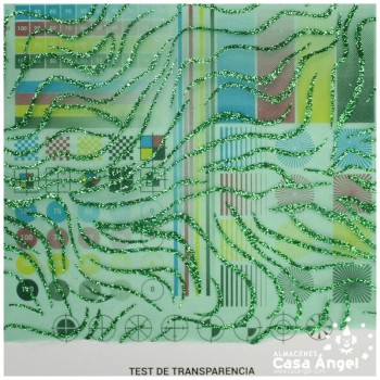 ORGANDÍ CRISTAL VERDE ESTAMPADO GLITTER SERIE NEKO 148cm