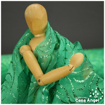 ORGANDÍ CRISTAL VERDE ESTAMPADO GLITTER SERIE NEKO 148cm