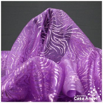 ORGANDÍ CRISTAL PÚRPURA ESTAMPADO GLITTER SERIE NEKO 148cm
