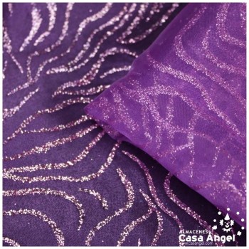 ORGANDÍ CRISTAL PÚRPURA ESTAMPADO GLITTER SERIE NEKO 148cm