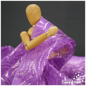 ORGANDÍ CRISTAL PÚRPURA ESTAMPADO GLITTER SERIE NEKO 148cm