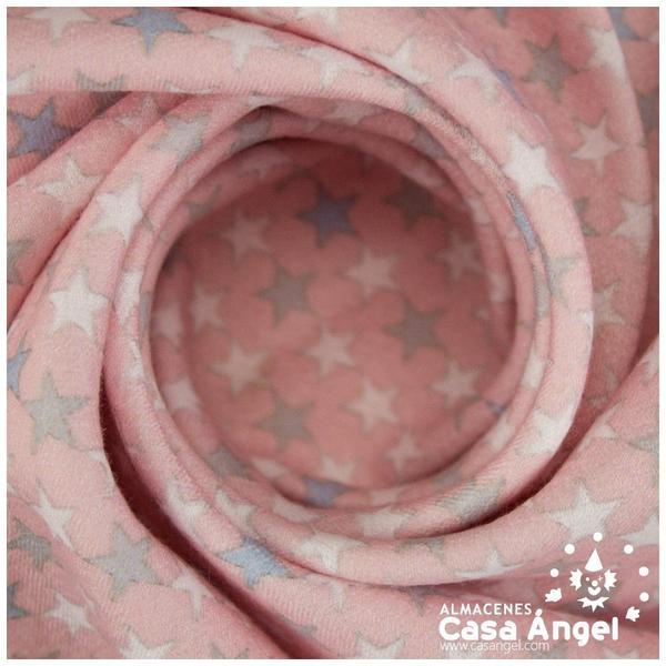 PUNTO ELÁSTICO ROSA GOFRADO AL HILO ESTAMPADO DE ESTRELLAS 145cm