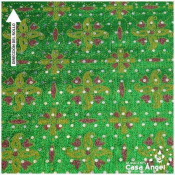 LAMÉ VERDE ESTAMPADO CON LENTEJUELAS SERIE FANTASY CORTE DE 380x112cm
