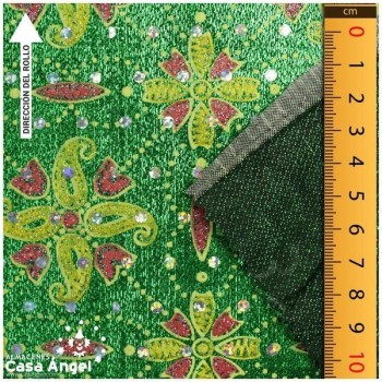 LAMÉ VERDE ESTAMPADO CON LENTEJUELAS SERIE FANTASY CORTE DE 380x112cm