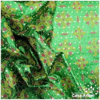 LAMÉ VERDE ESTAMPADO CON LENTEJUELAS SERIE FANTASY CORTE DE 380x112cm