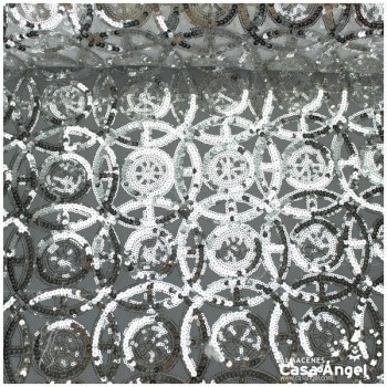 TUL DE FANTASÍA PLATA CON LENTEJUELAS BORDADAS SERIE IRENE 150cm