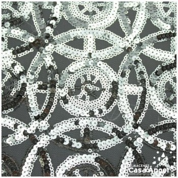 TUL DE FANTASÍA PLATA CON LENTEJUELAS BORDADAS SERIE IRENE 150cm