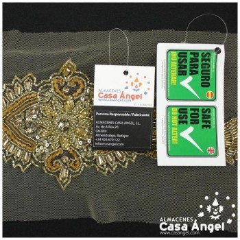 PASAMANERÍA COLOR ORO BORDADA EN TUL CON CRISTAL Y ROCALLA