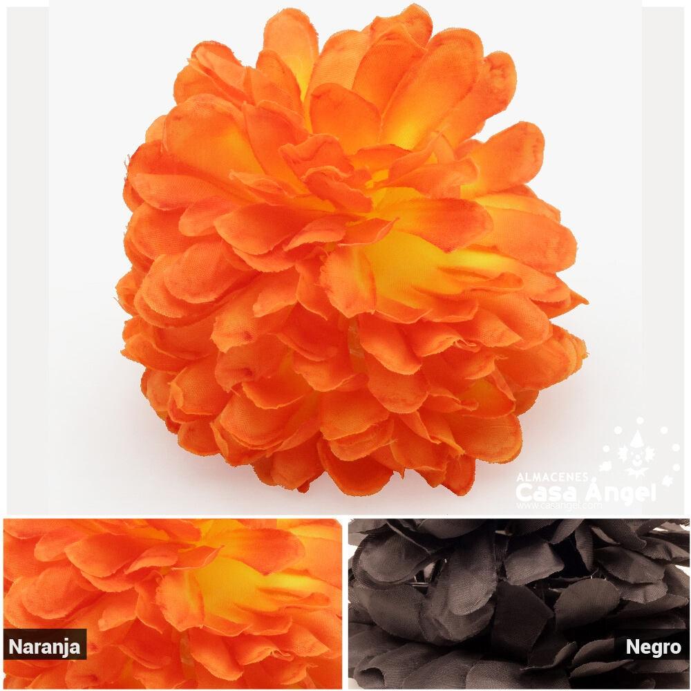 FLOR FLAMENCA DALIA CON PINZA EN COLORES NEGRO Y NARANJA DEGRADADO 8cm